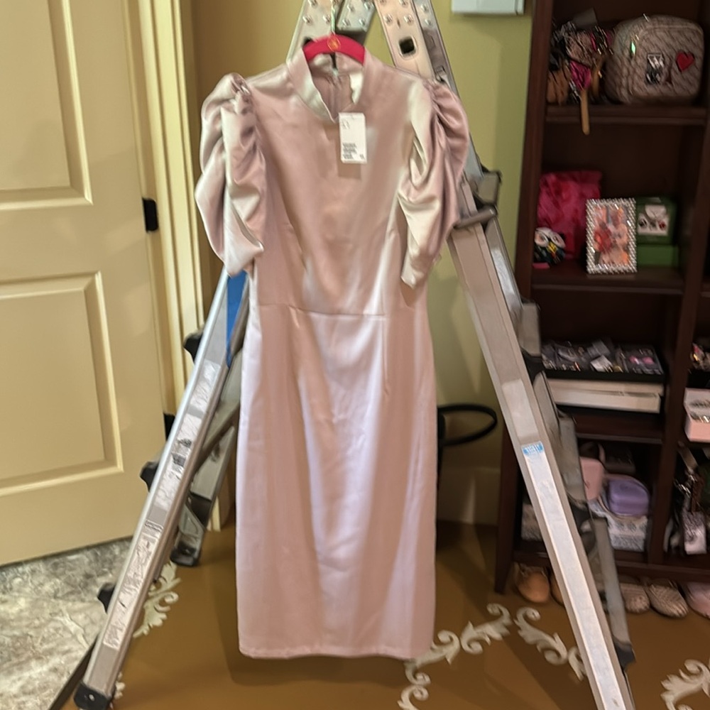 H&M Satin Midi Dress in Light Pink